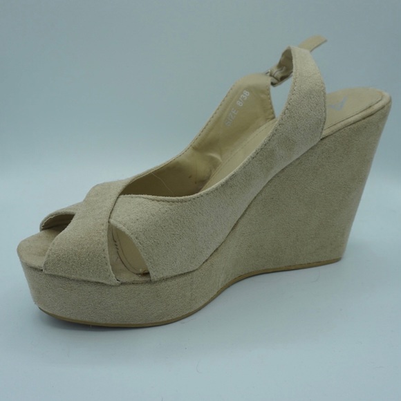 Beige Microseude Wedges - Picture 2 of 4
